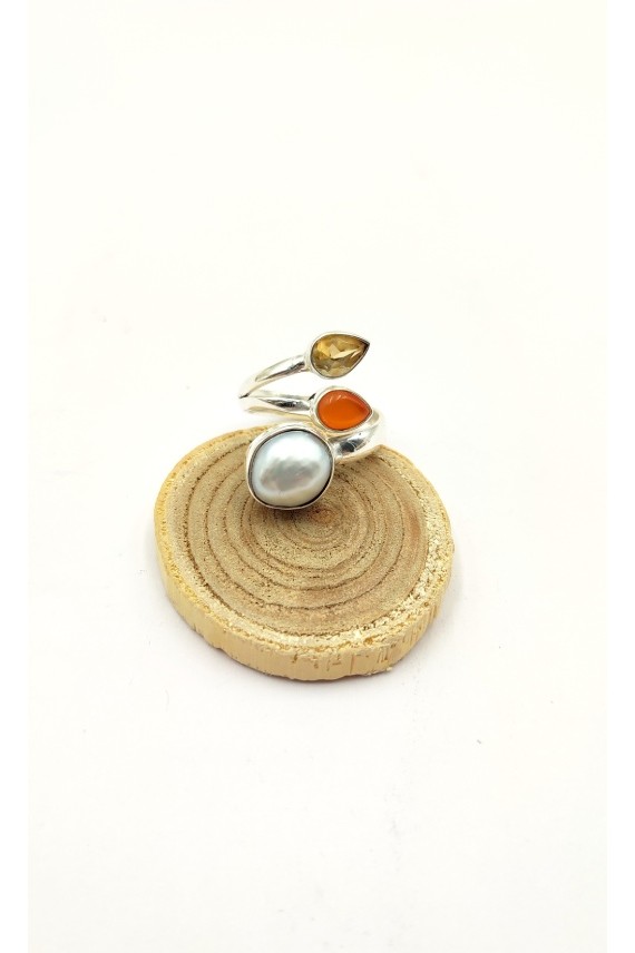 Anillo plata Perla, Carneola y Citrino