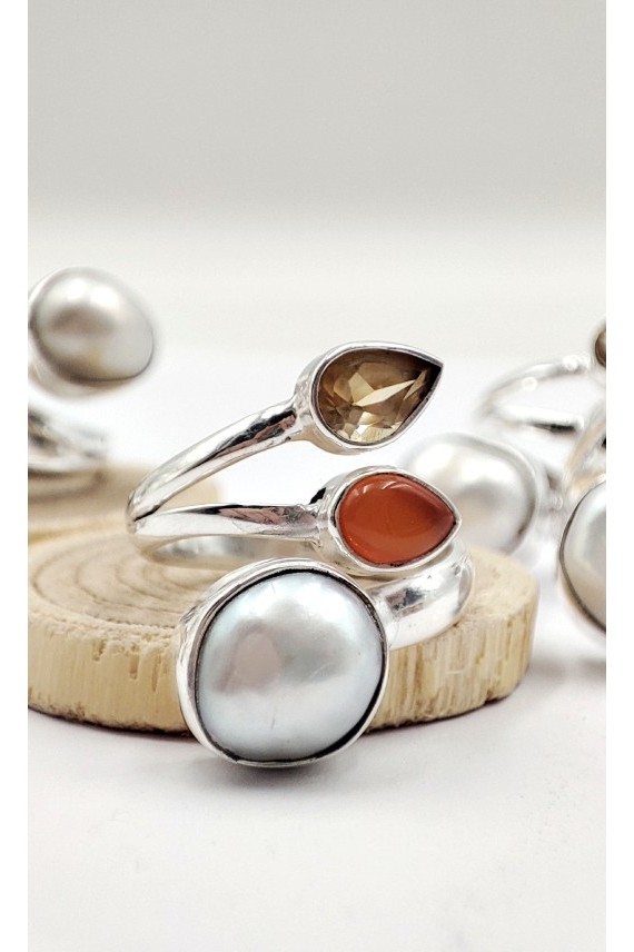 Anillo plata Perla, Carneola y Citrino