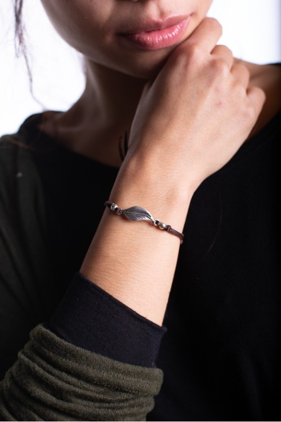 Pulsera Cuero Hoja Zamak Leaf