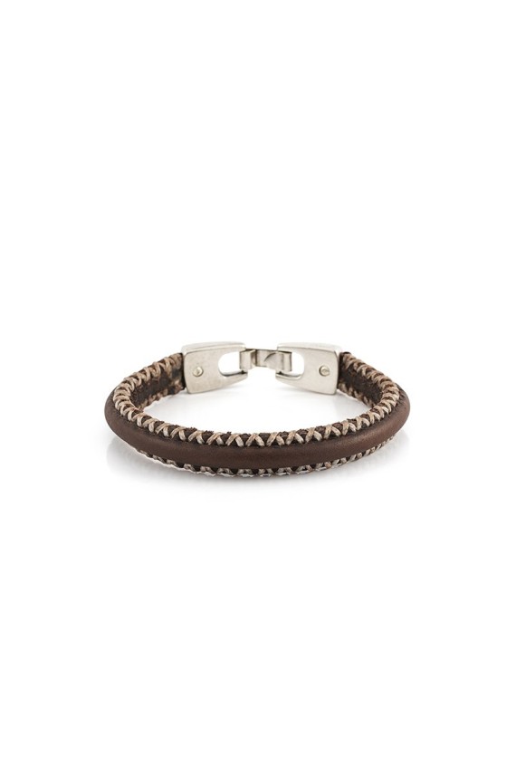 Pulsera Cuero Costuras Laterales Cuerpo Curvo Travis