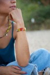 Pulsera Cuero Forrada Tela Wax Africana Concha Cauri Kenema