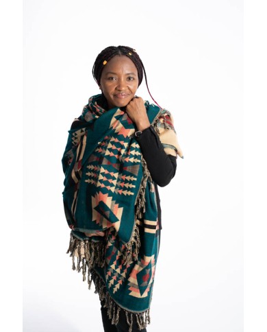 Chal Jacquart Geométrico Flecos Chal Jacquart Geométrico Flecos