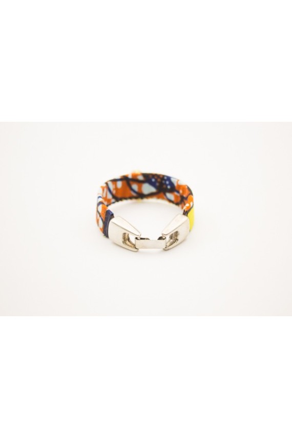 Pulsera Cuero Forrada Tela Wax Africana Concha Cauri Kenema