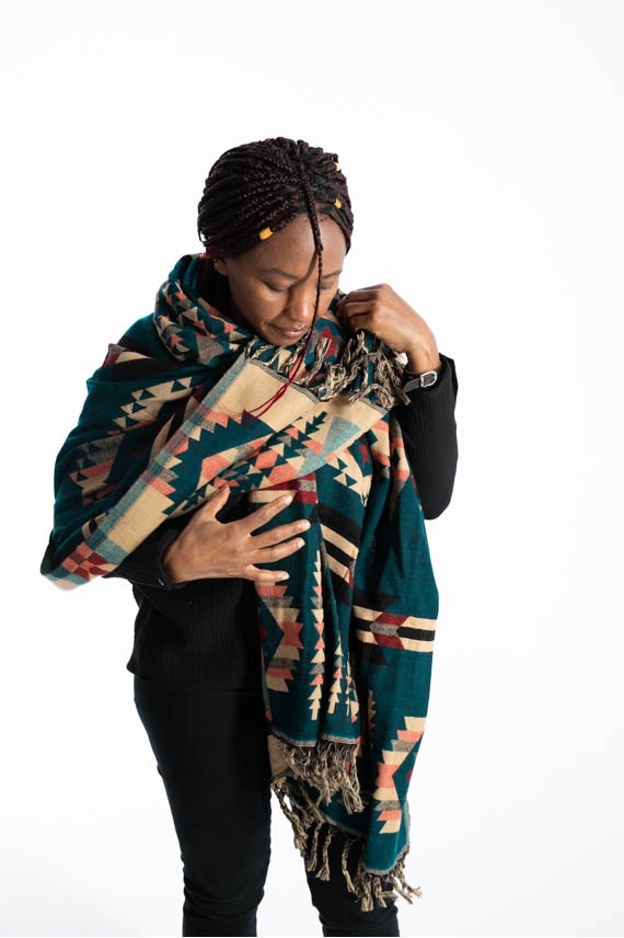 Chal Jacquart Geométrico Flecos Chal Jacquart Geométrico Flecos