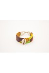 Pulsera Cuero Forrada Tela Wax Africana Concha Cauri Kenema