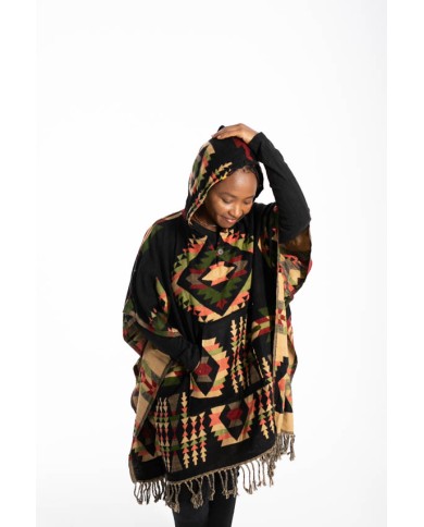 Poncho Cuadrado Jacquart Flecos Poncho Cuadrado Jacquart Flecos