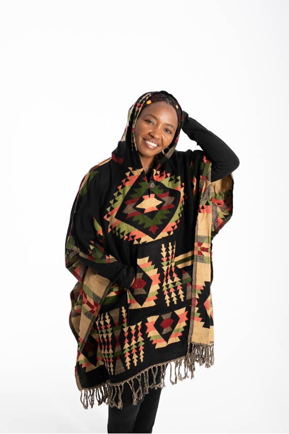 Poncho Cuadrado Jacquart Flecos Poncho Cuadrado Jacquart Flecos