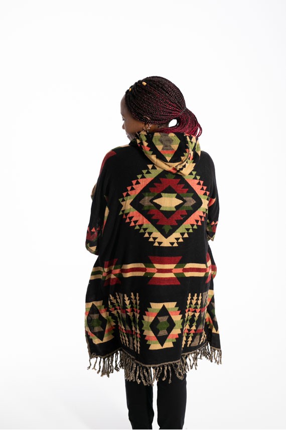 Poncho Cuadrado Jacquart Flecos Poncho Cuadrado Jacquart Flecos
