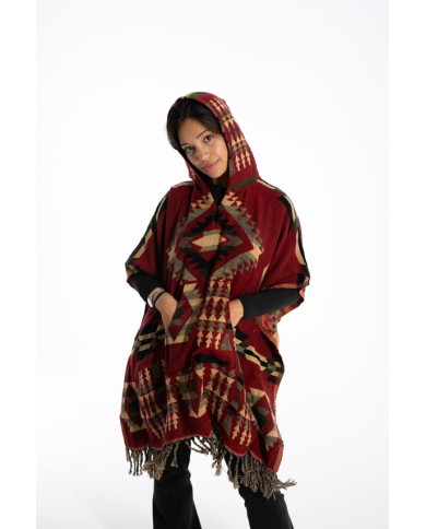 Poncho Cuadrado Jacquart Flecos Poncho Cuadrado Jacquart Flecos