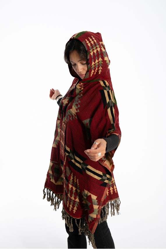 Poncho Cuadrado Jacquart Flecos Poncho Cuadrado Jacquart Flecos