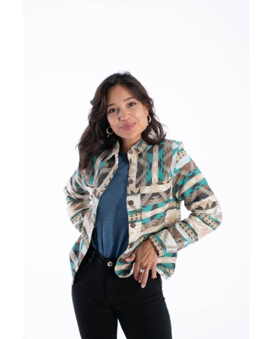 Chaqueta unisex de algodón con estampado navajo y botones de coco, prenda artesanal estilo boho Samarkanda.