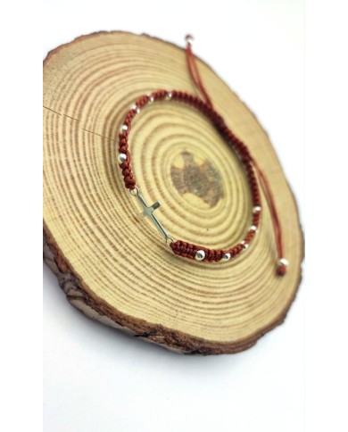 Pulsera Macramé Cruz Plata