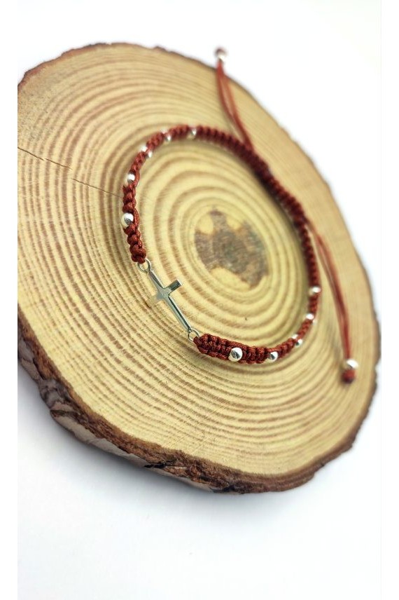 Pulsera Macramé Cruz Plata