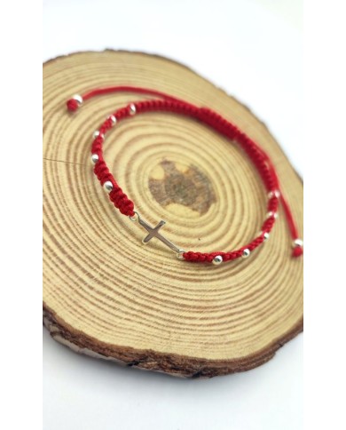 Pulsera Macramé Cruz Plata