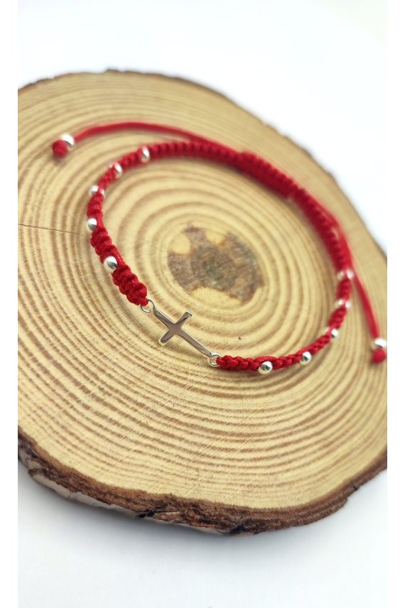 Pulsera Macramé Cruz Plata