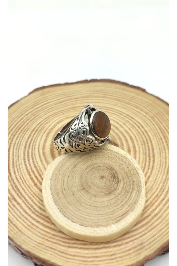 Anillo plata reversible Ojo de tigre y Ágata negra