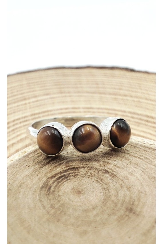 Anillo plata Ojo de tigre triple
