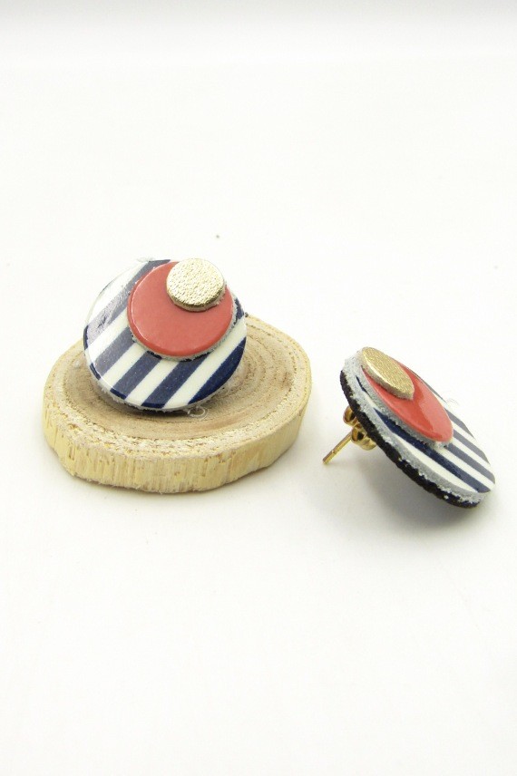 Pendientes Cuero Luna llena Rayas Pendientes Cuero Luna llena Rayas