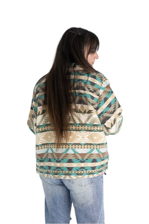Chaqueta unisex de algodón con estampado navajo y botones de coco, prenda artesanal estilo boho Samarkanda.