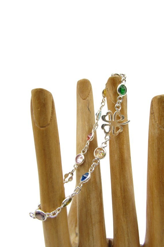 Pulsera Trébole Piedras Plata