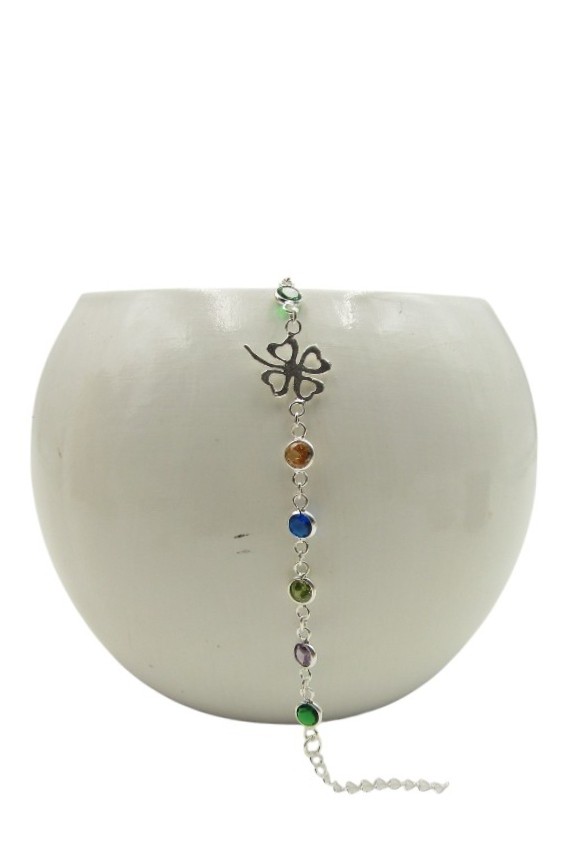 Pulsera Trébole Piedras Plata