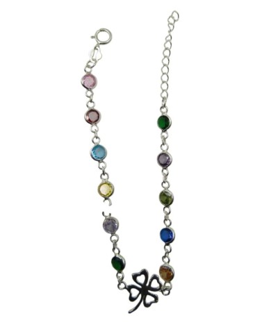 Pulsera Trébole Piedras Plata Pulsera Trébole Piedras Plata