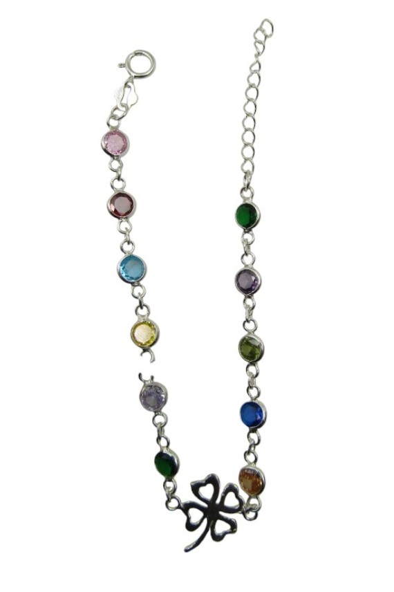 Pulsera Trébole Piedras Plata