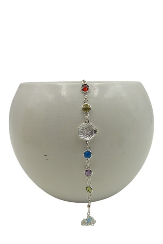Pulsera Plata Concha y Piedras
