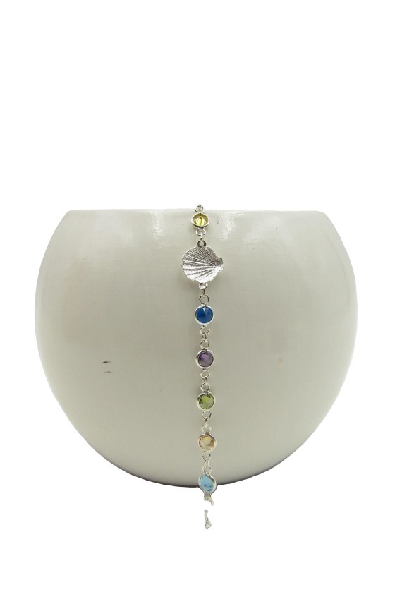 Pulsera Plata Concha y Piedras