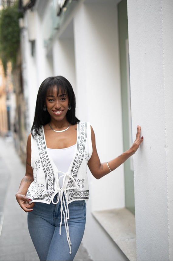 Chaleco algodón orgánico blanco estampado boho Chaleco algodón orgánico blanco estampado boho