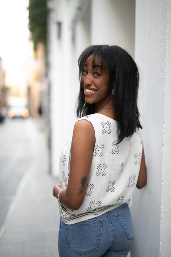 Chaleco algodón orgánico blanco estampado boho Chaleco algodón orgánico blanco estampado boho