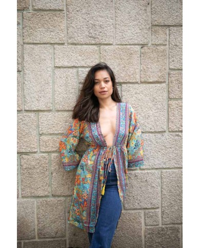 Kimono Seda Sari Sol India Gold