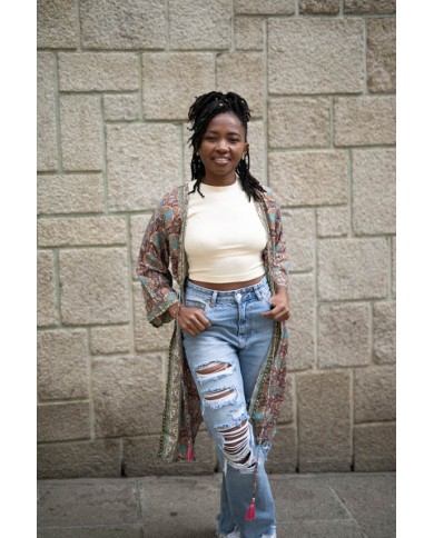 Kimono Seda Sari Cielo India Gold