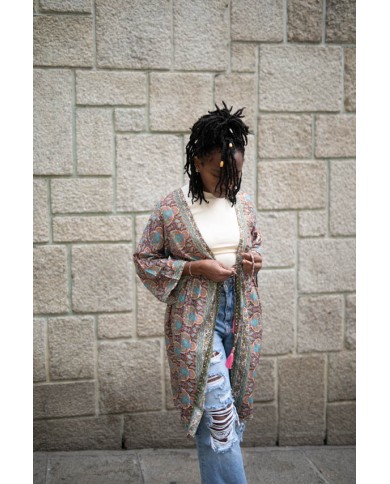 Kimono Seda Sari Cielo India Gold