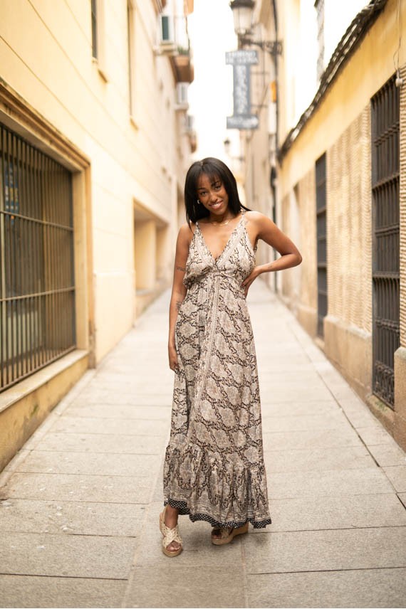 Vestido largo seda estampado Lanfear