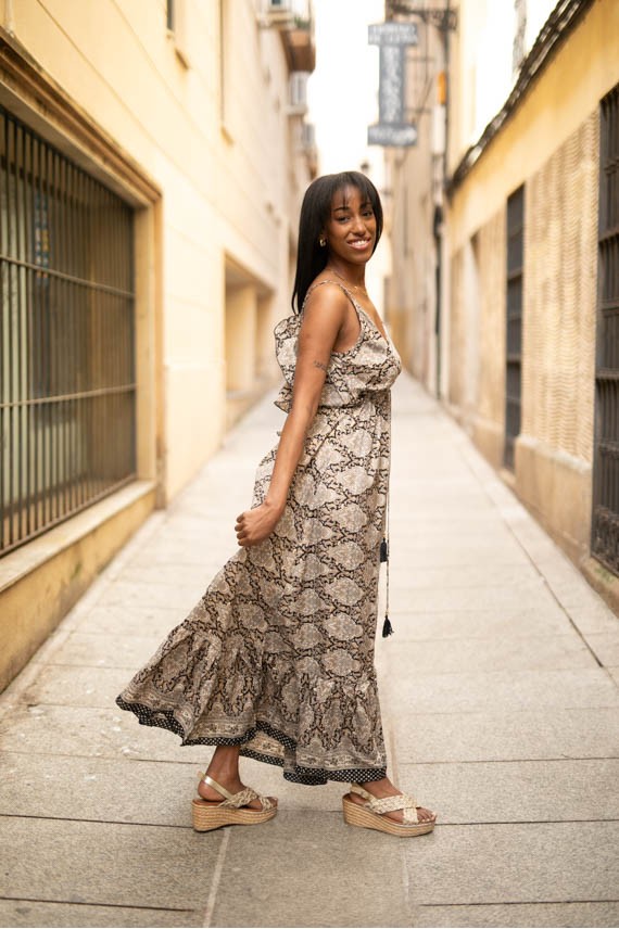 Vestido largo seda estampado Lanfear