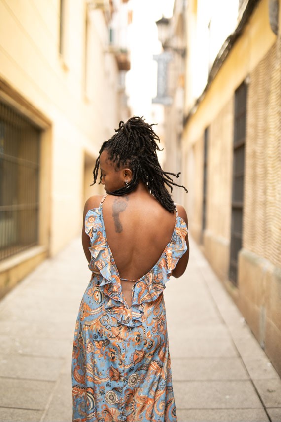 Vestido largo seda estampado Moghedien