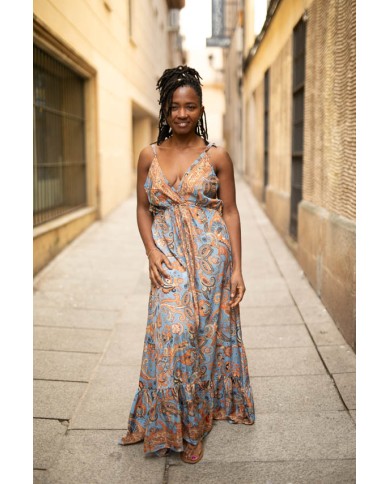 Vestido largo seda estampado Moghedien