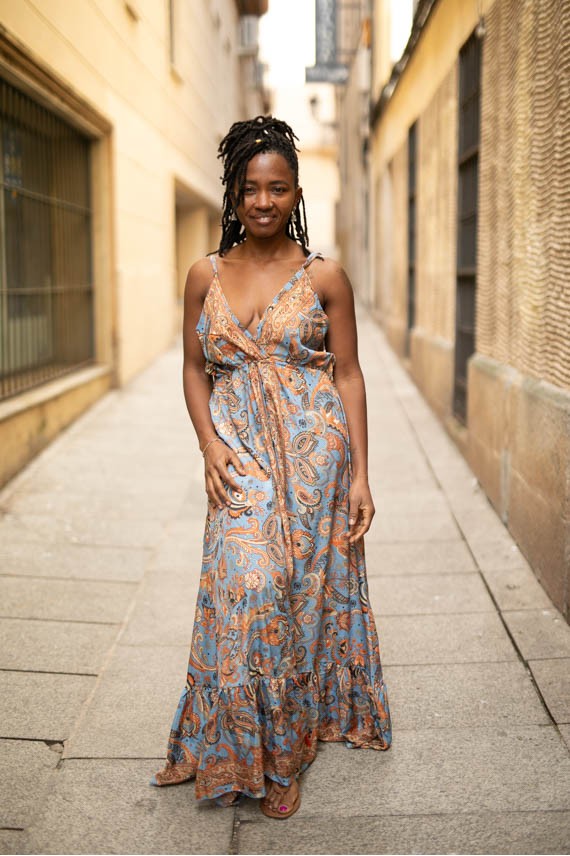 Vestido largo seda estampado Moghedien