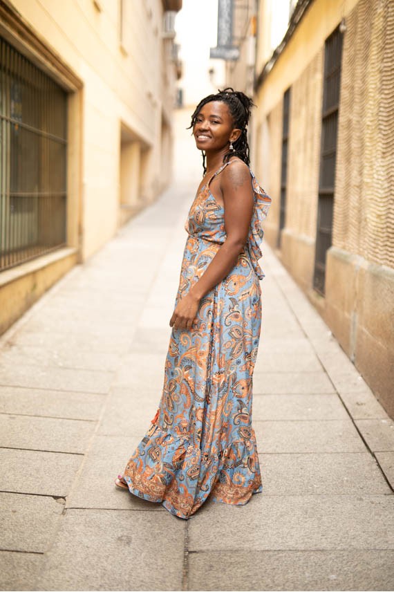 Vestido largo seda estampado Moghedien