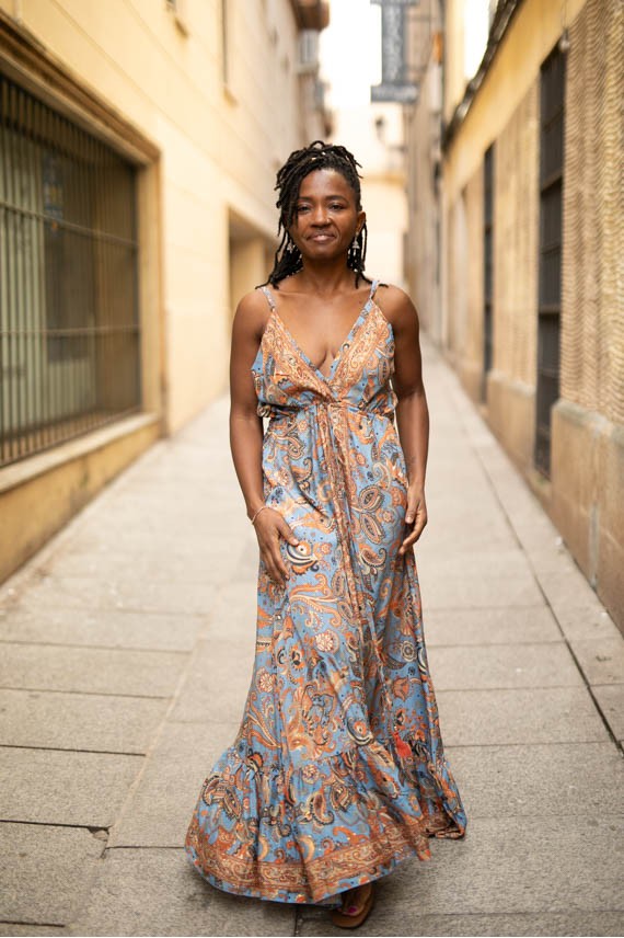 Vestido largo seda estampado Moghedien