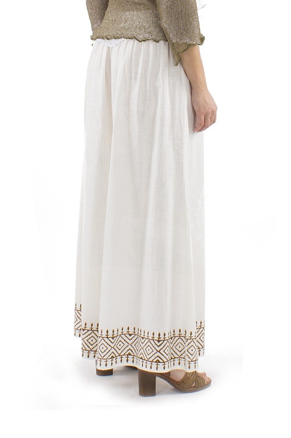 Pantalón ancho Algodón crudo Bordado étnico