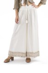 Pantalón ancho Algodón crudo Bordado étnico