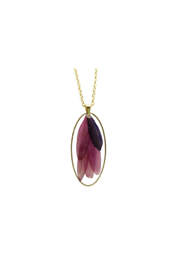 Collar Resina Meliá ovalado con pétalos morado y lila Collar Resina Meliá ovalado con pétalos morado y lila