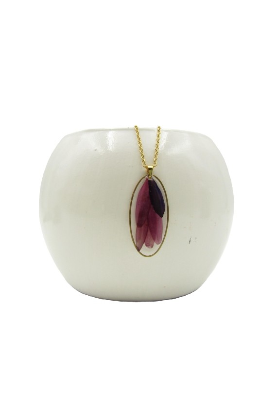 Collar Resina Meliá ovalado con pétalos morado y lila Collar Resina Meliá ovalado con pétalos morado y lila