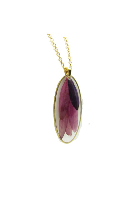 Collar Resina Meliá ovalado con pétalos morado y lila Collar Resina Meliá ovalado con pétalos morado y lila