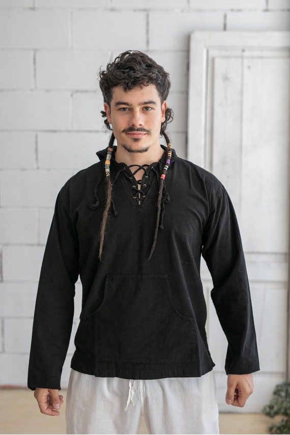 Camisa Algodón Capucha Manga Larga Camisa Algodón Capucha Manga Larga