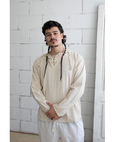 Camisa Algodón Capucha Manga Larga Camisa Algodón Capucha Manga Larga