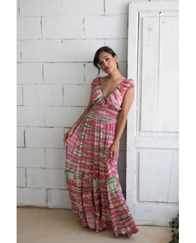 Vestido largo Rayón Bambú Tie Dye Rosa