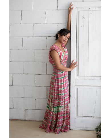 Vestido largo Rayón Bambú Tie Dye Rosa